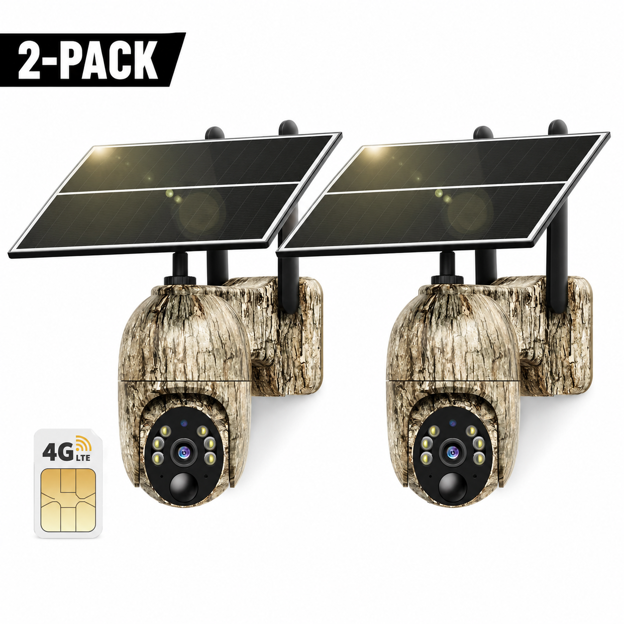 2-Pack SecureView™ 4G LTE Solar Security Camera | 360° Pan-Tilt, 2K Night Vision