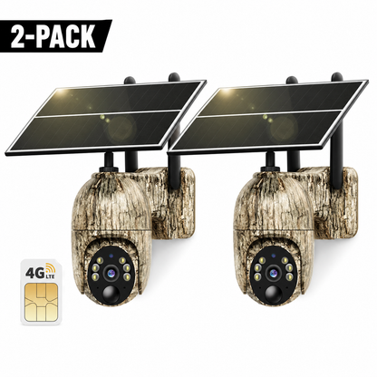 2-Pack SecureView™ 4G LTE Solar Security Camera | 360° Pan-Tilt, 2K Night Vision