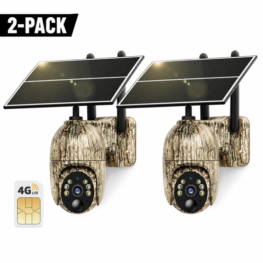 2-Pack SecureView™ 4G LTE Solar Security Camera | 360° Pan-Tilt, 2K Night Vision